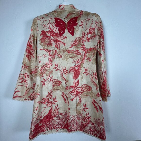 Sigrid Olsen Womens Floral 100% Linen Tunic Jacket Coat XS Red Beige Lightweight - Picture 2 of 10